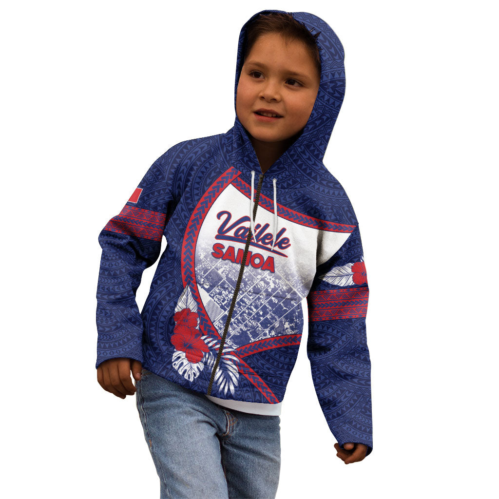 Personalised Vailele Samoa Village Kid Hoodie Map Polynesian Tribal Hibiscus Floral