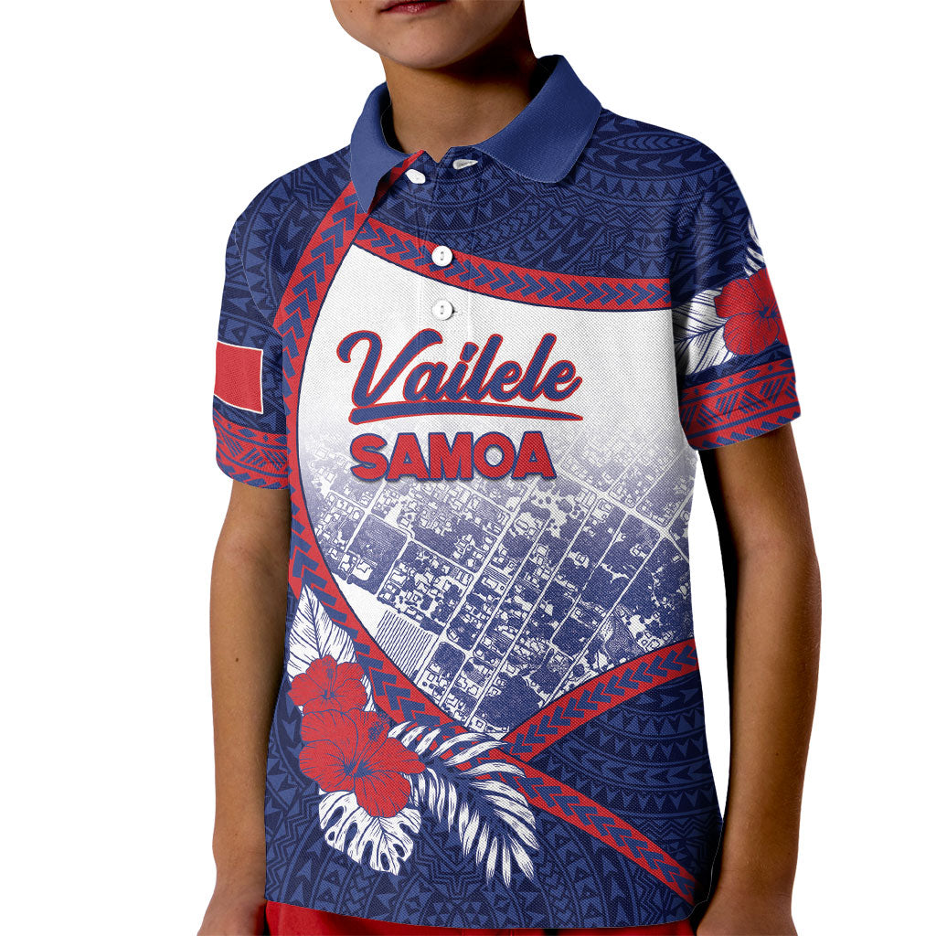 Personalised Vailele Samoa Village Kid Polo Shirt Map Polynesian Tribal Hibiscus Floral