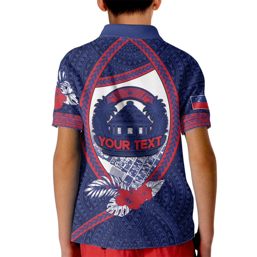 Personalised Vailele Samoa Village Kid Polo Shirt Map Polynesian Tribal Hibiscus Floral