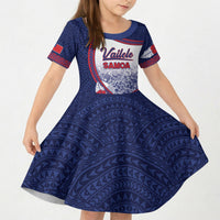 Personalised Vailele Samoa Village Kid Short Sleeve Dress Map Polynesian Tribal Hibiscus Floral