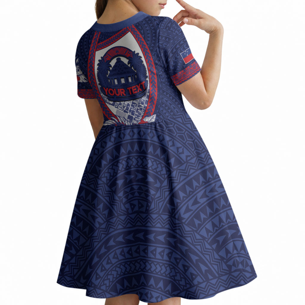 Personalised Vailele Samoa Village Kid Short Sleeve Dress Map Polynesian Tribal Hibiscus Floral