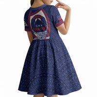 Personalised Vailele Samoa Village Kid Short Sleeve Dress Map Polynesian Tribal Hibiscus Floral