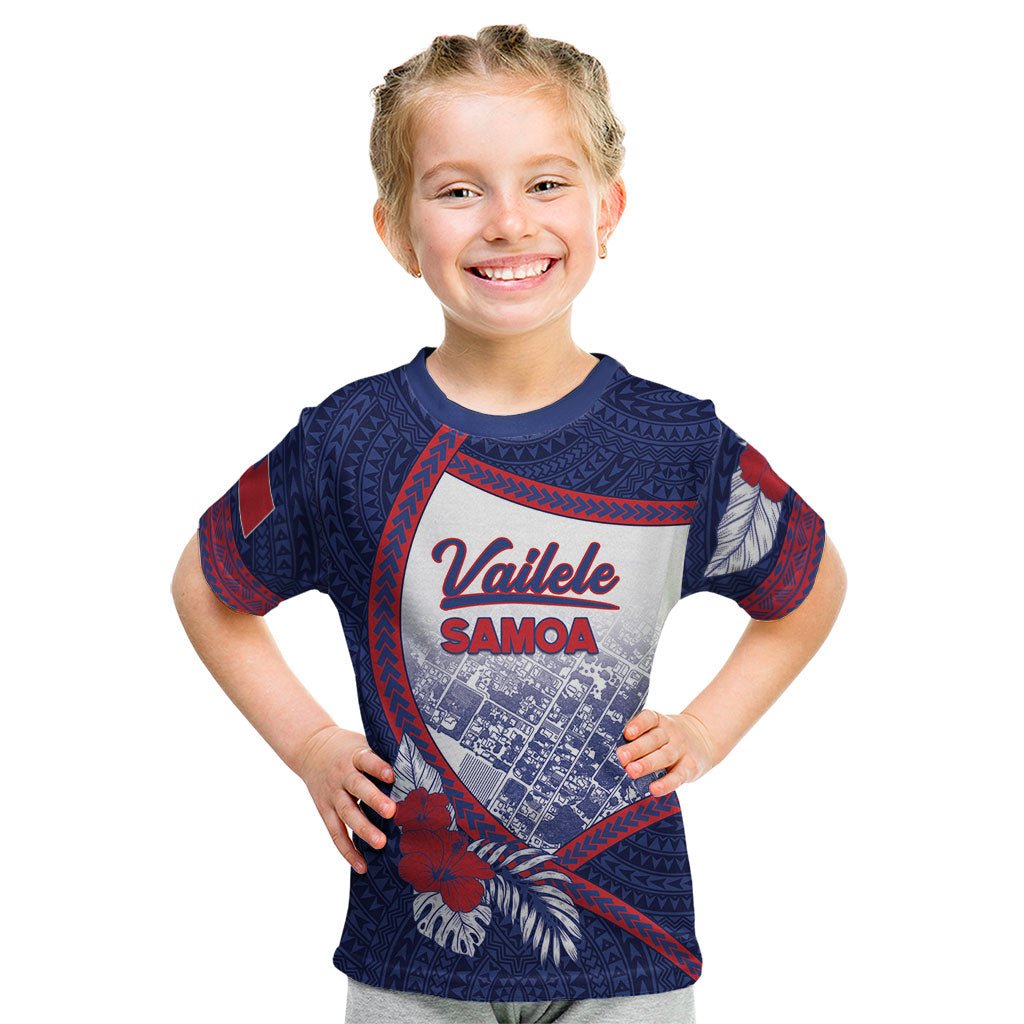 Personalised Vailele Samoa Village Kid T Shirt Map Polynesian Tribal Hibiscus Floral