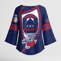 Personalised Vailele Samoa Village Kimono Sleeve Blouse Map Polynesian Tribal Hibiscus Floral