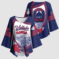 Personalised Vailele Samoa Village Kimono Sleeve Blouse Map Polynesian Tribal Hibiscus Floral