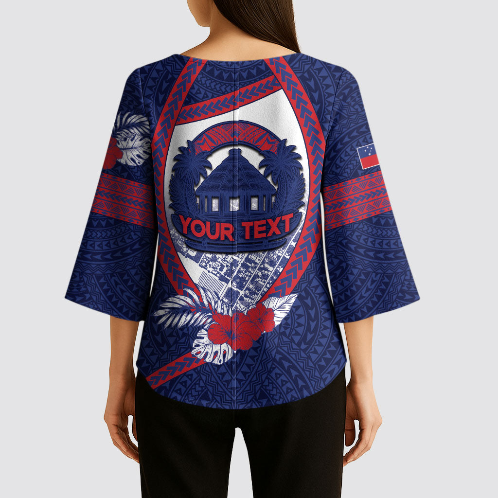 Personalised Vailele Samoa Village Kimono Sleeve Blouse Map Polynesian Tribal Hibiscus Floral
