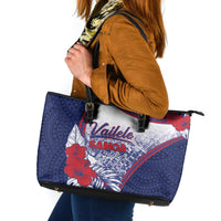 Vailele Samoa Village Leather Tote Bag Map Polynesian Tribal Hibiscus Floral