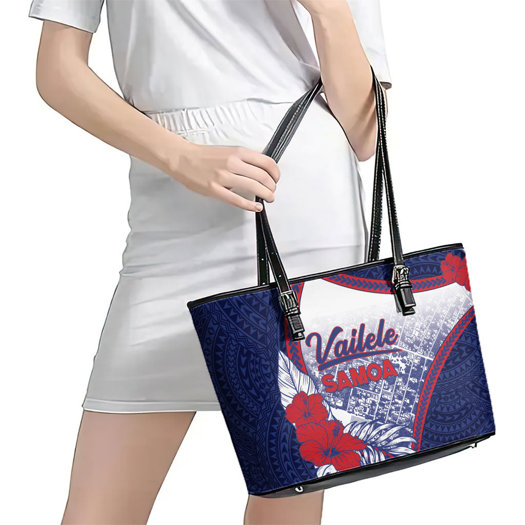 Vailele Samoa Village Leather Tote Bag Map Polynesian Tribal Hibiscus Floral