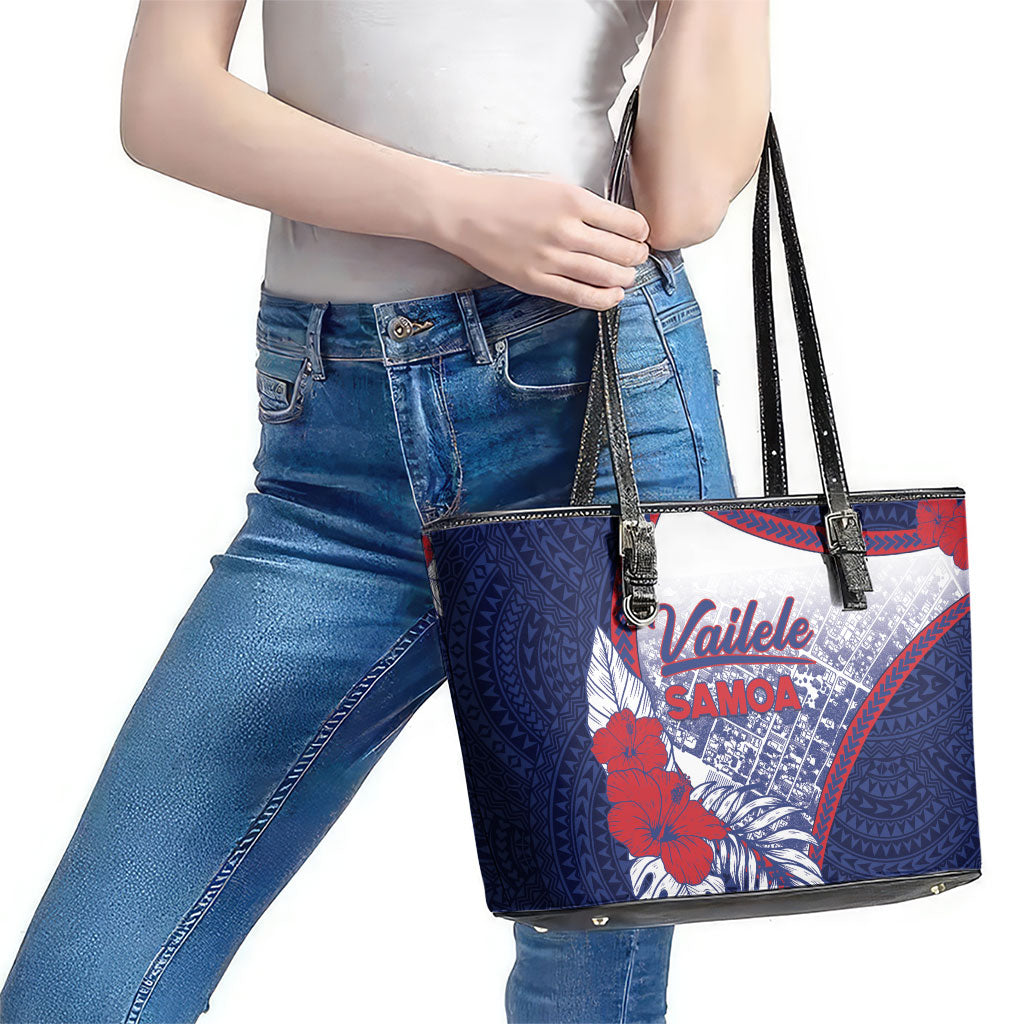 Vailele Samoa Village Leather Tote Bag Map Polynesian Tribal Hibiscus Floral