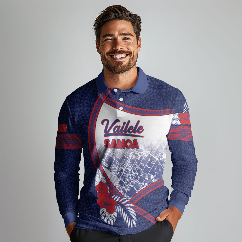 Personalised Vailele Samoa Village Long Sleeve Polo Shirt Map Polynesian Tribal Hibiscus Floral