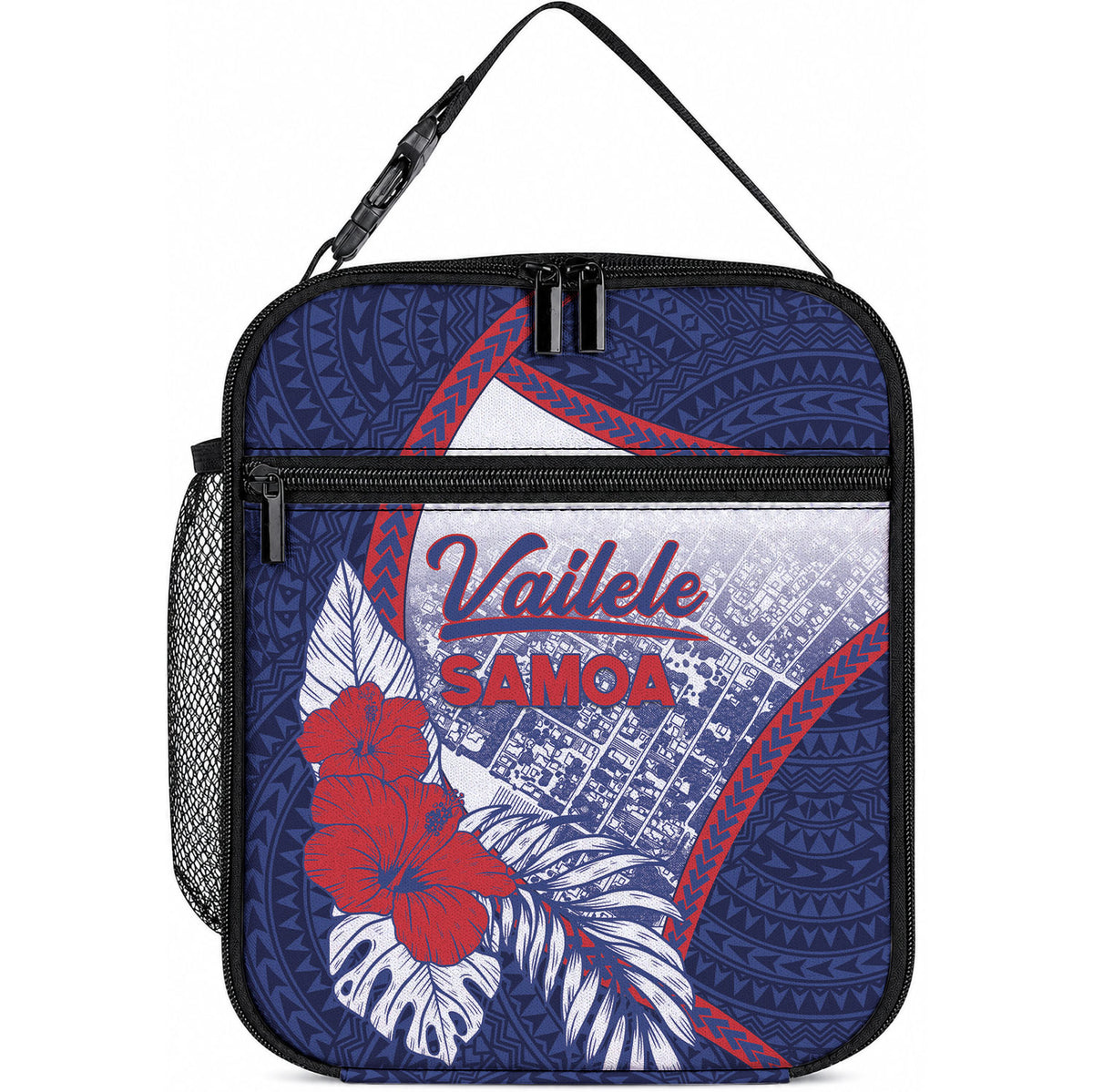 Vailele Samoa Village Lunch Bag Map Polynesian Tribal Hibiscus Floral