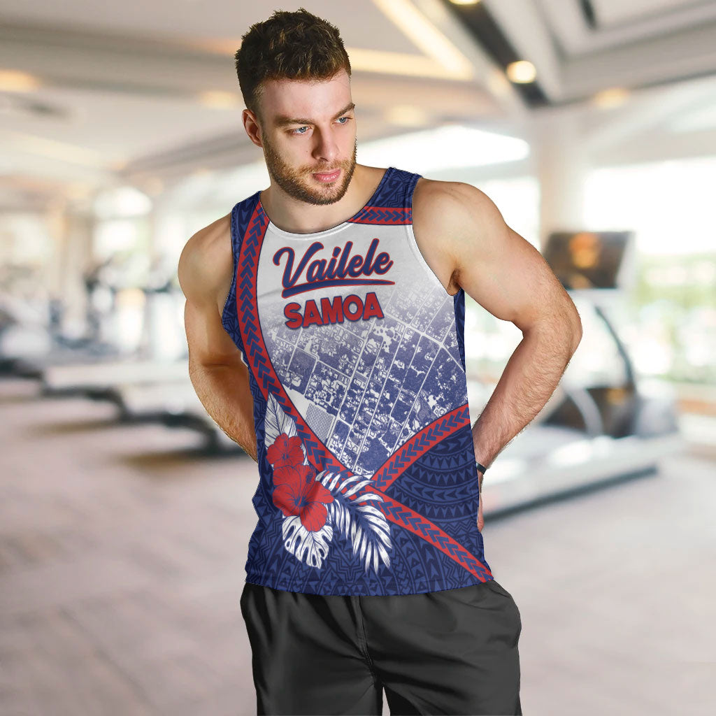 Personalised Vailele Samoa Village Men Tank Top Map Polynesian Tribal Hibiscus Floral
