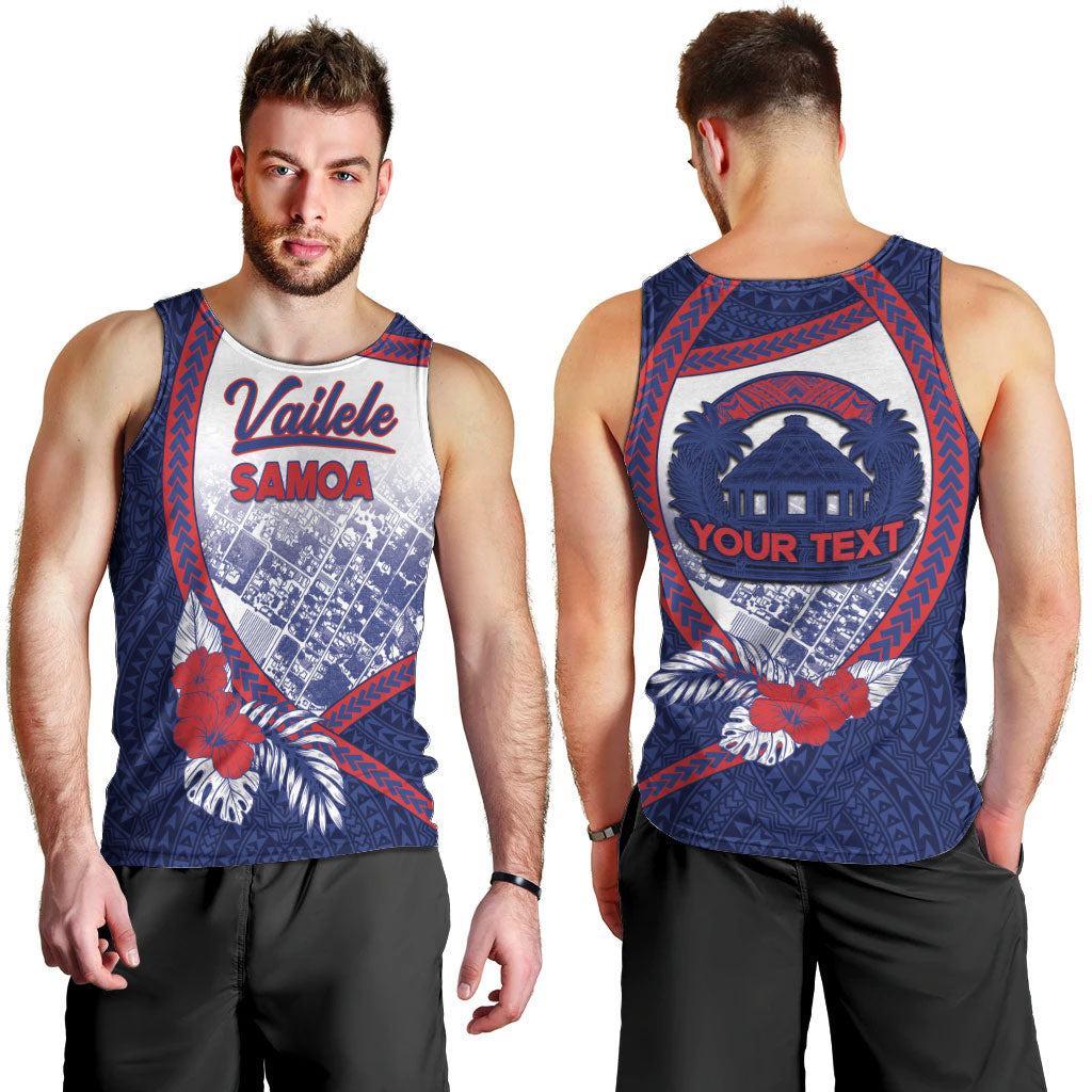 Personalised Vailele Samoa Village Men Tank Top Map Polynesian Tribal Hibiscus Floral