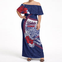 Personalised Vailele Samoa Village Off Shoulder Maxi Dress Map Polynesian Tribal Hibiscus Floral