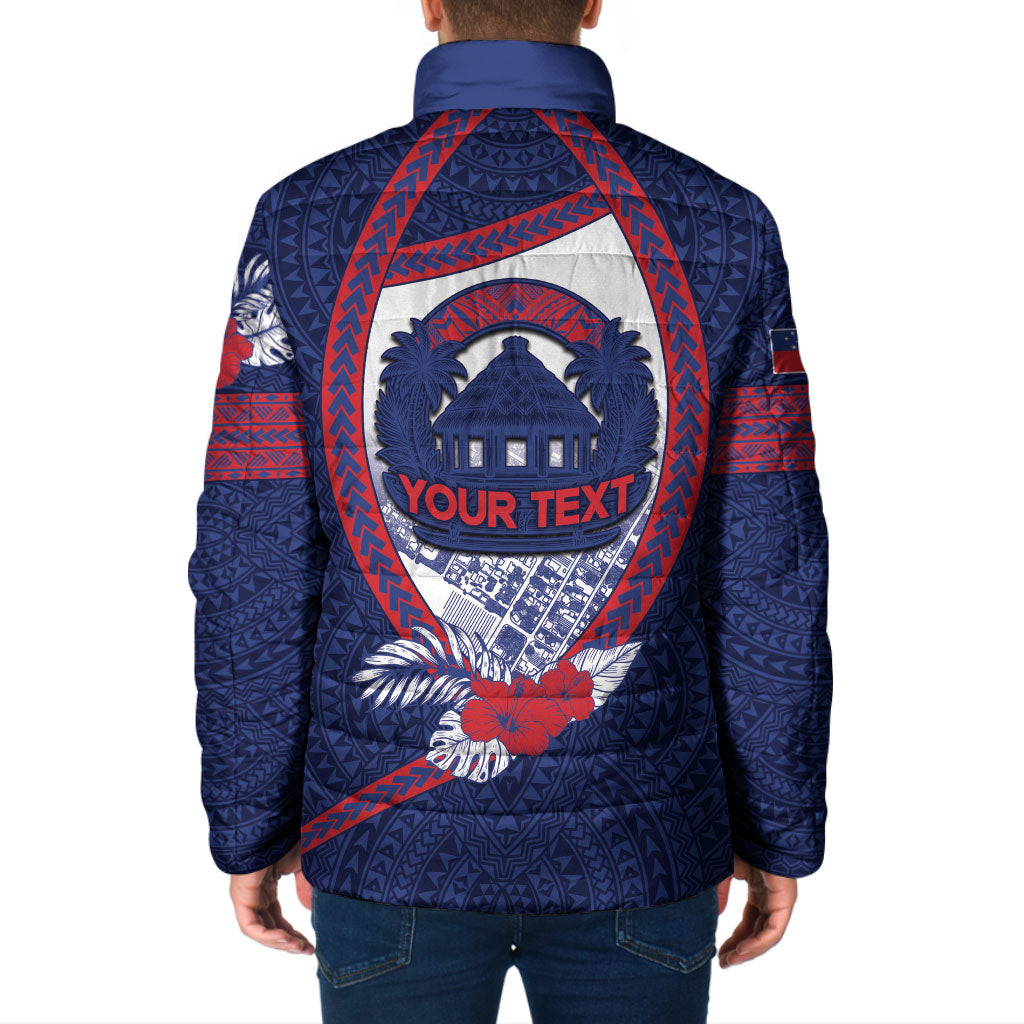 Personalised Vailele Samoa Village Padded Jacket Map Polynesian Tribal Hibiscus Floral