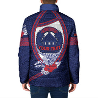 Personalised Vailele Samoa Village Padded Jacket Map Polynesian Tribal Hibiscus Floral