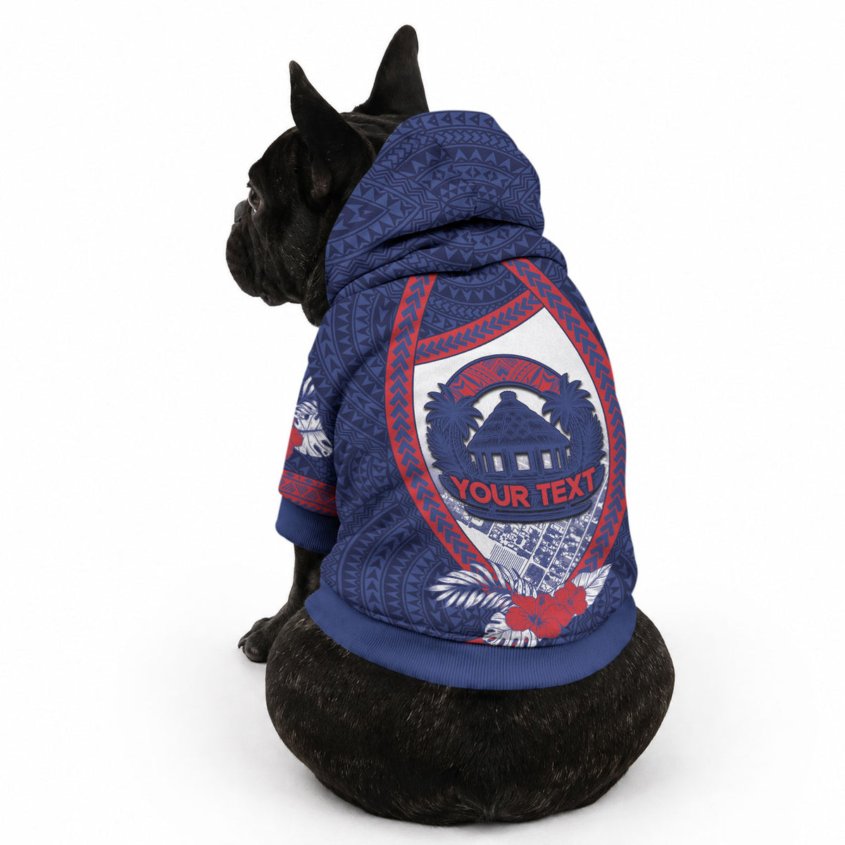 Personalised Vailele Samoa Village Pet Hoodie Map Polynesian Tribal Hibiscus Floral