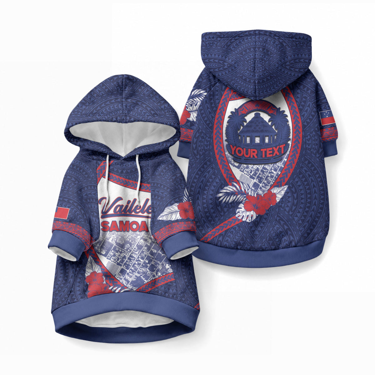 Personalised Vailele Samoa Village Pet Hoodie Map Polynesian Tribal Hibiscus Floral