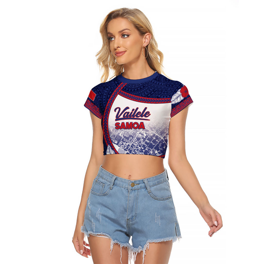 Personalised Vailele Samoa Village Raglan Cropped T Shirt Map Polynesian Tribal Hibiscus Floral