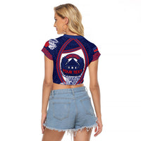 Personalised Vailele Samoa Village Raglan Cropped T Shirt Map Polynesian Tribal Hibiscus Floral