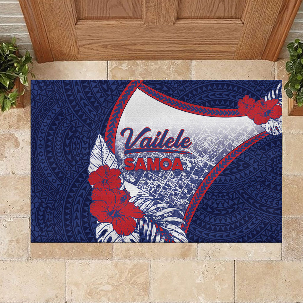 Vailele Samoa Village Rubber Doormat Map Polynesian Tribal Hibiscus Floral