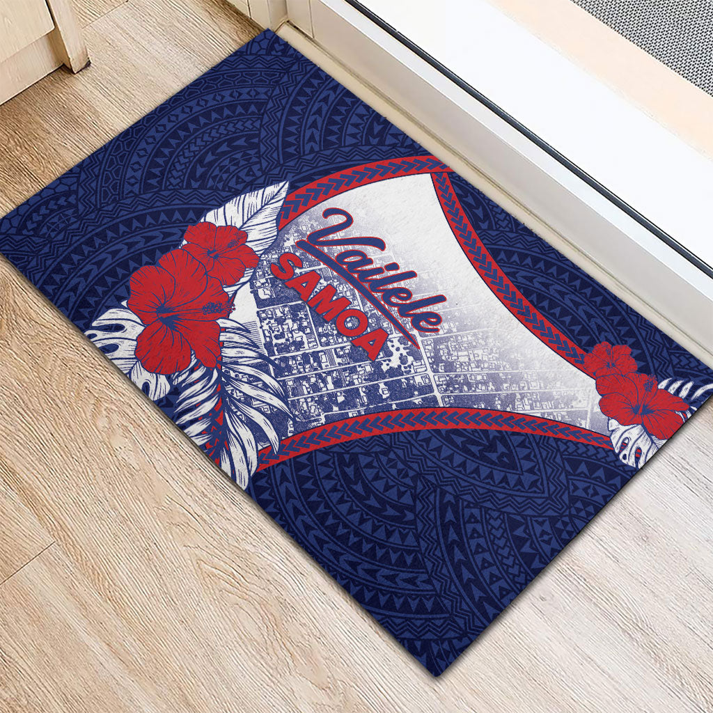 Vailele Samoa Village Rubber Doormat Map Polynesian Tribal Hibiscus Floral