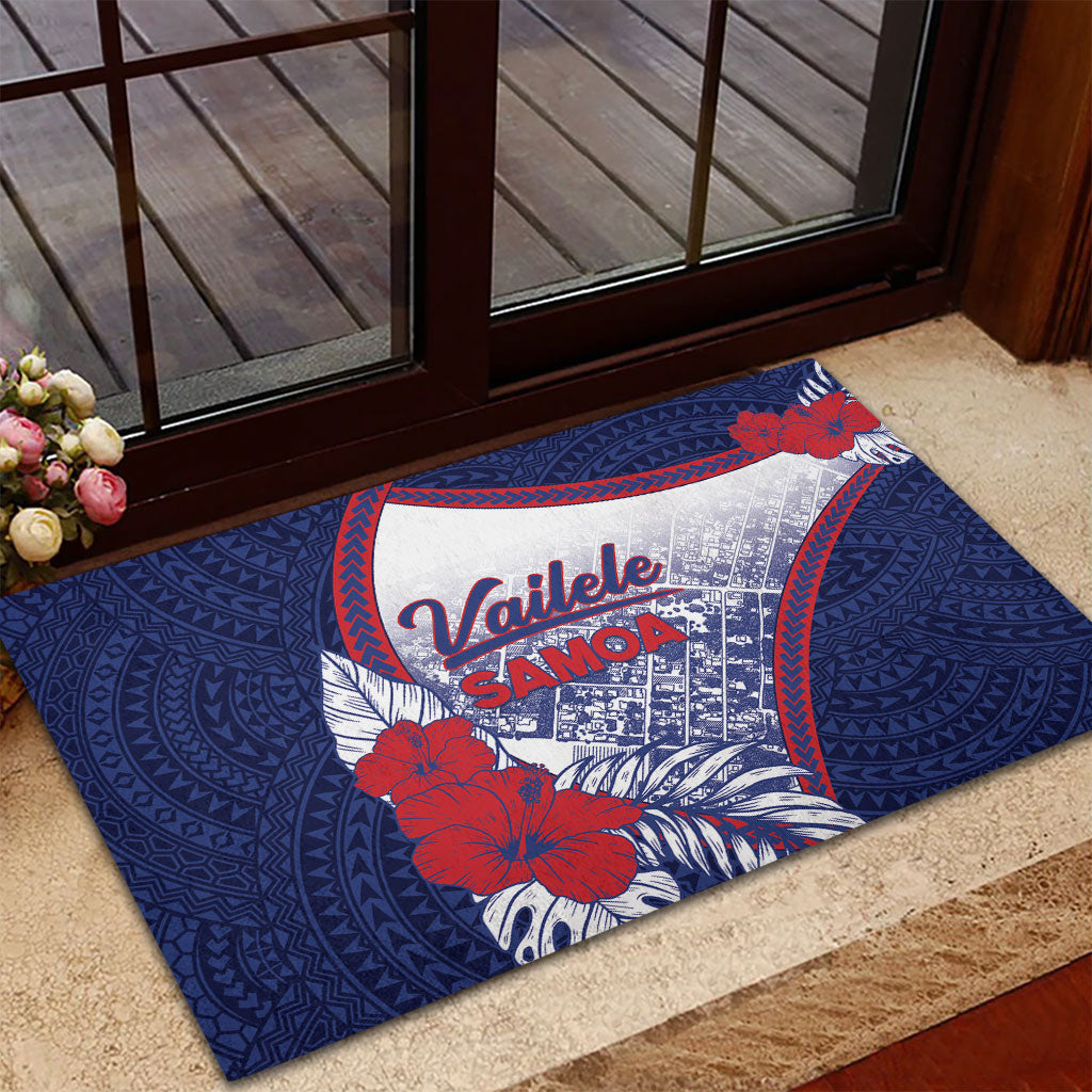 Vailele Samoa Village Rubber Doormat Map Polynesian Tribal Hibiscus Floral