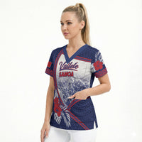 Personalised Vailele Samoa Village Scrub Top Map Polynesian Tribal Hibiscus Floral