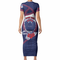 Personalised Vailele Samoa Village Short Sleeve Bodycon Dress Map Polynesian Tribal Hibiscus Floral