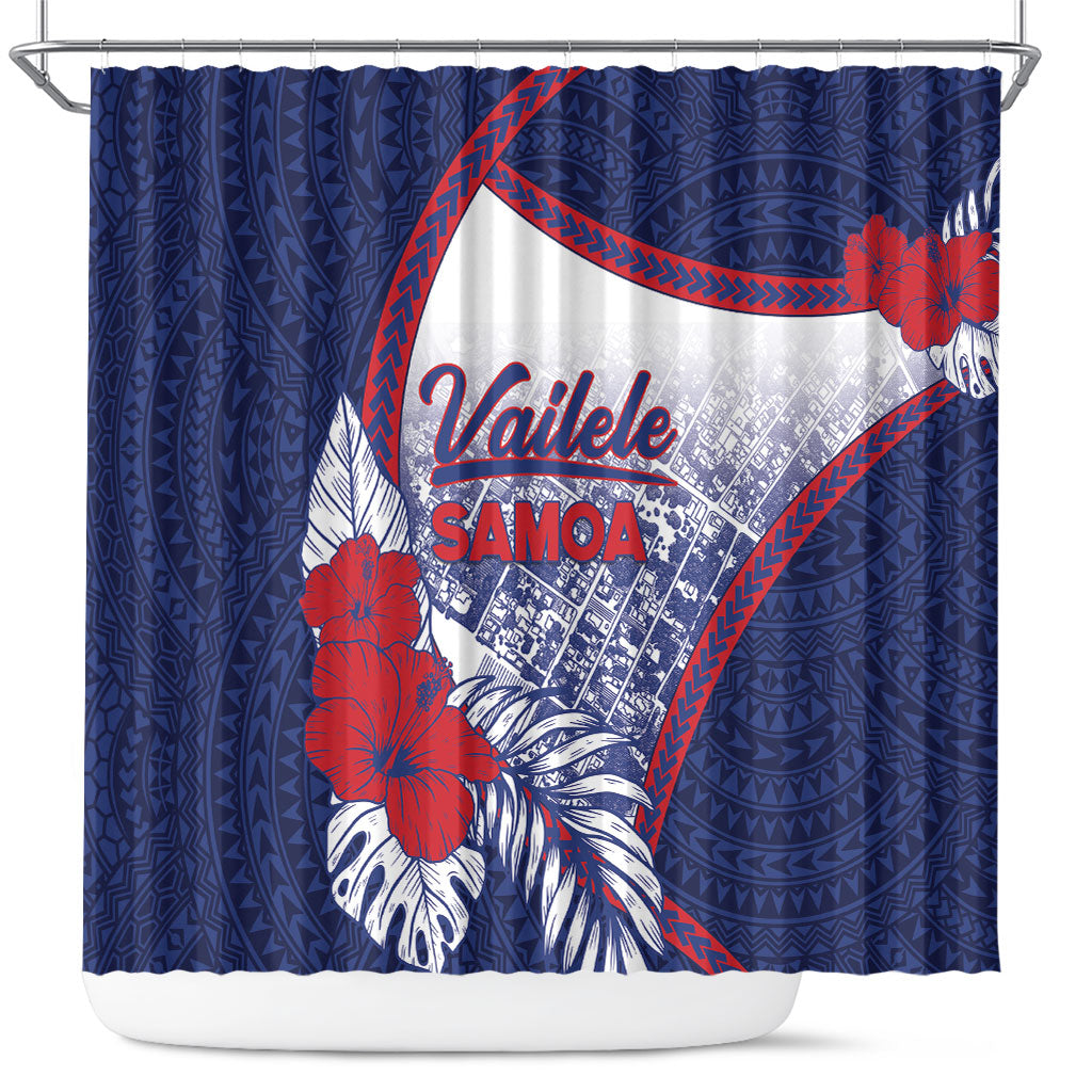Vailele Samoa Village Shower Curtain Map Polynesian Tribal Hibiscus Floral