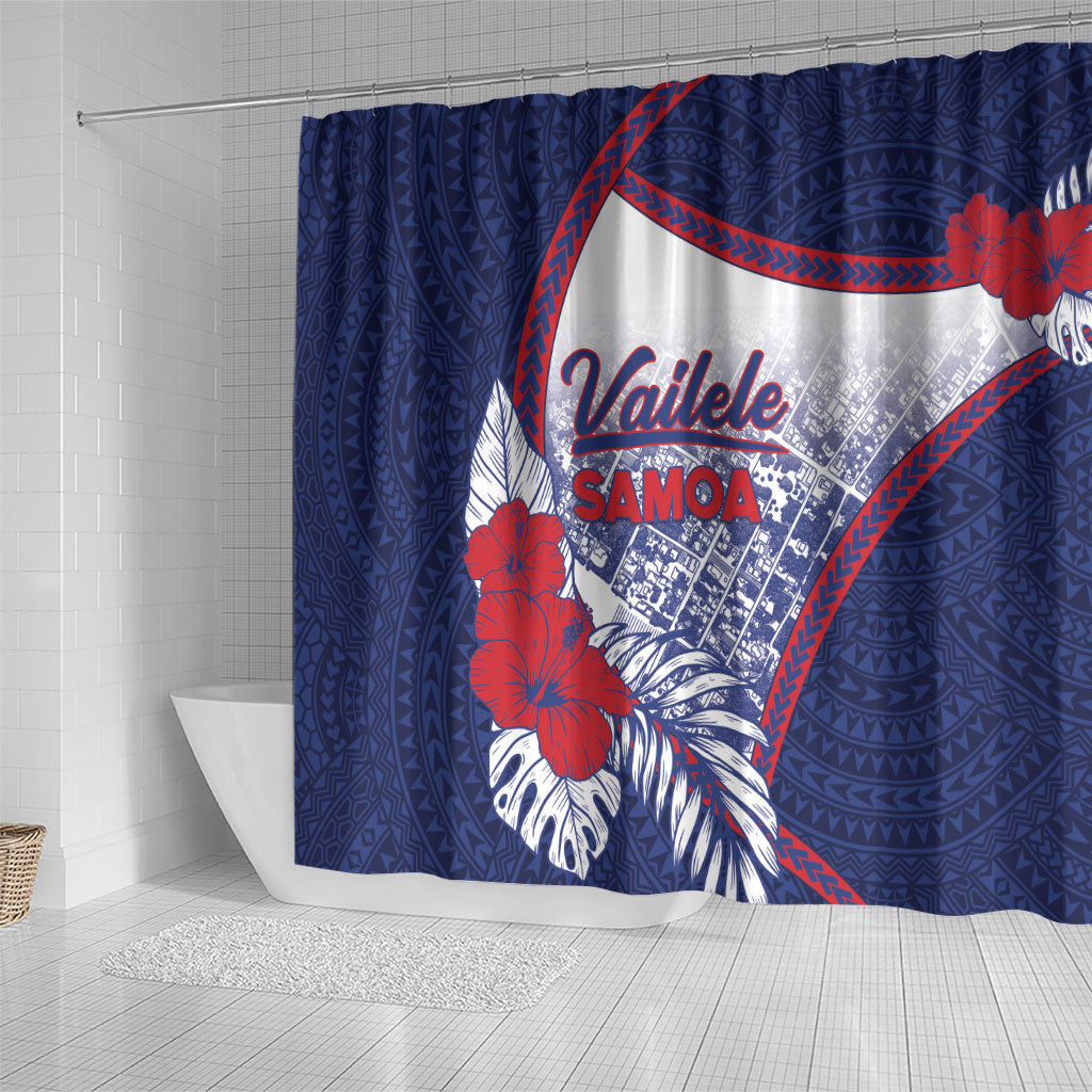 Vailele Samoa Village Shower Curtain Map Polynesian Tribal Hibiscus Floral