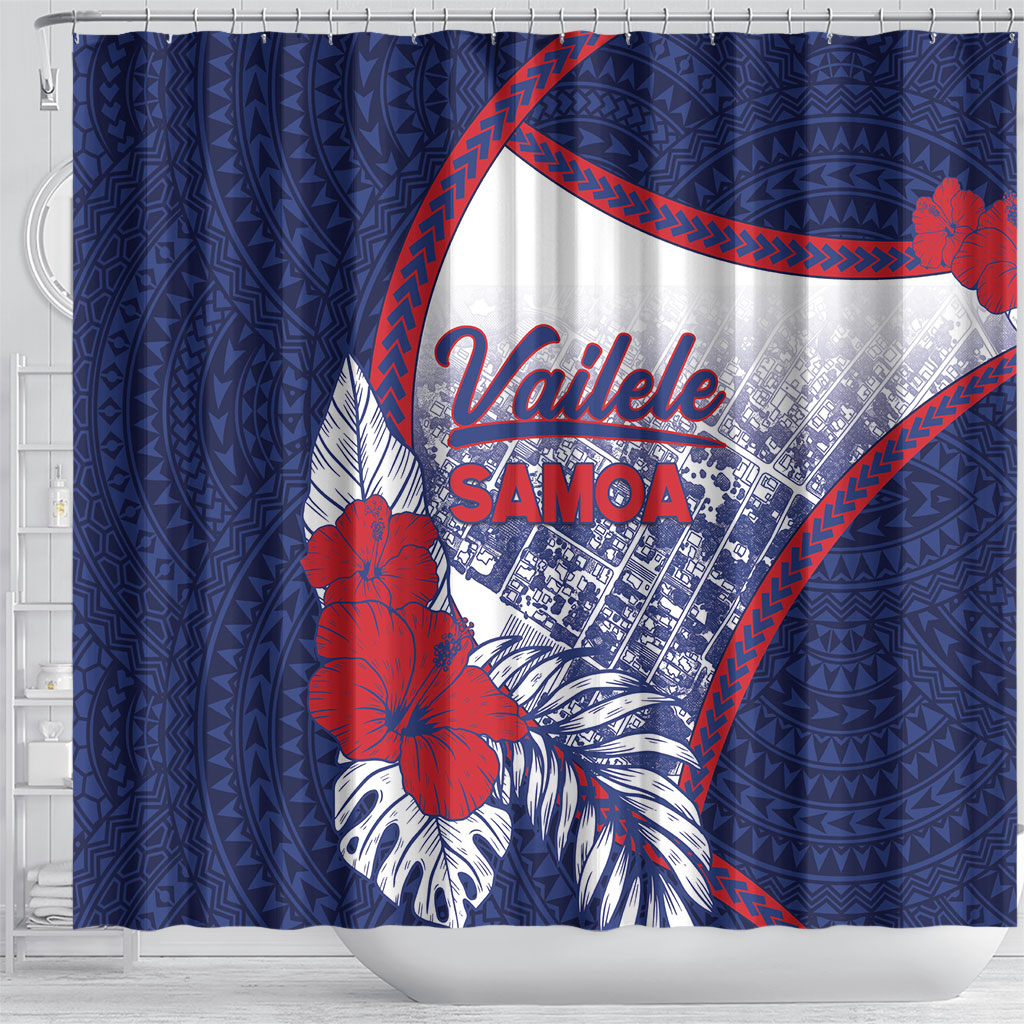 Vailele Samoa Village Shower Curtain Map Polynesian Tribal Hibiscus Floral