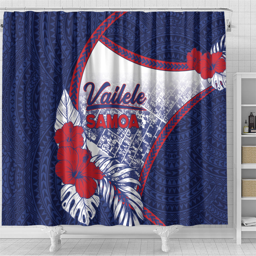 Vailele Samoa Village Shower Curtain Map Polynesian Tribal Hibiscus Floral