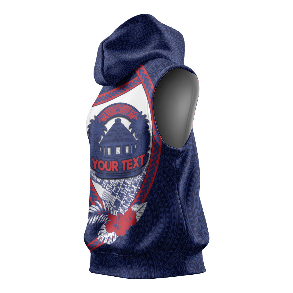 Personalised Vailele Samoa Village Sleeveless Hoodie Map Polynesian Tribal Hibiscus Floral