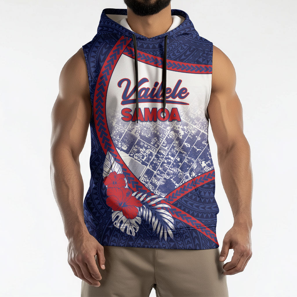 Personalised Vailele Samoa Village Sleeveless Hoodie Map Polynesian Tribal Hibiscus Floral