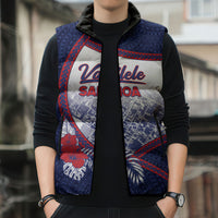 Personalised Vailele Samoa Village Sleeveless Puffer Jacket Map Polynesian Tribal Hibiscus Floral
