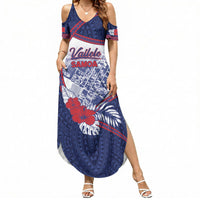 Personalised Vailele Samoa Village Summer Maxi Dress Map Polynesian Tribal Hibiscus Floral