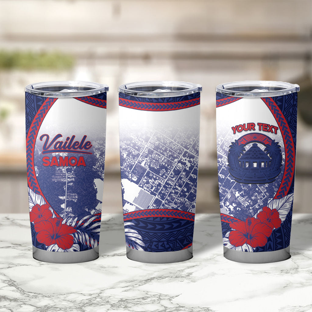 Personalised Vailele Samoa Village Tumbler Cup Map Polynesian Tribal Hibiscus Floral