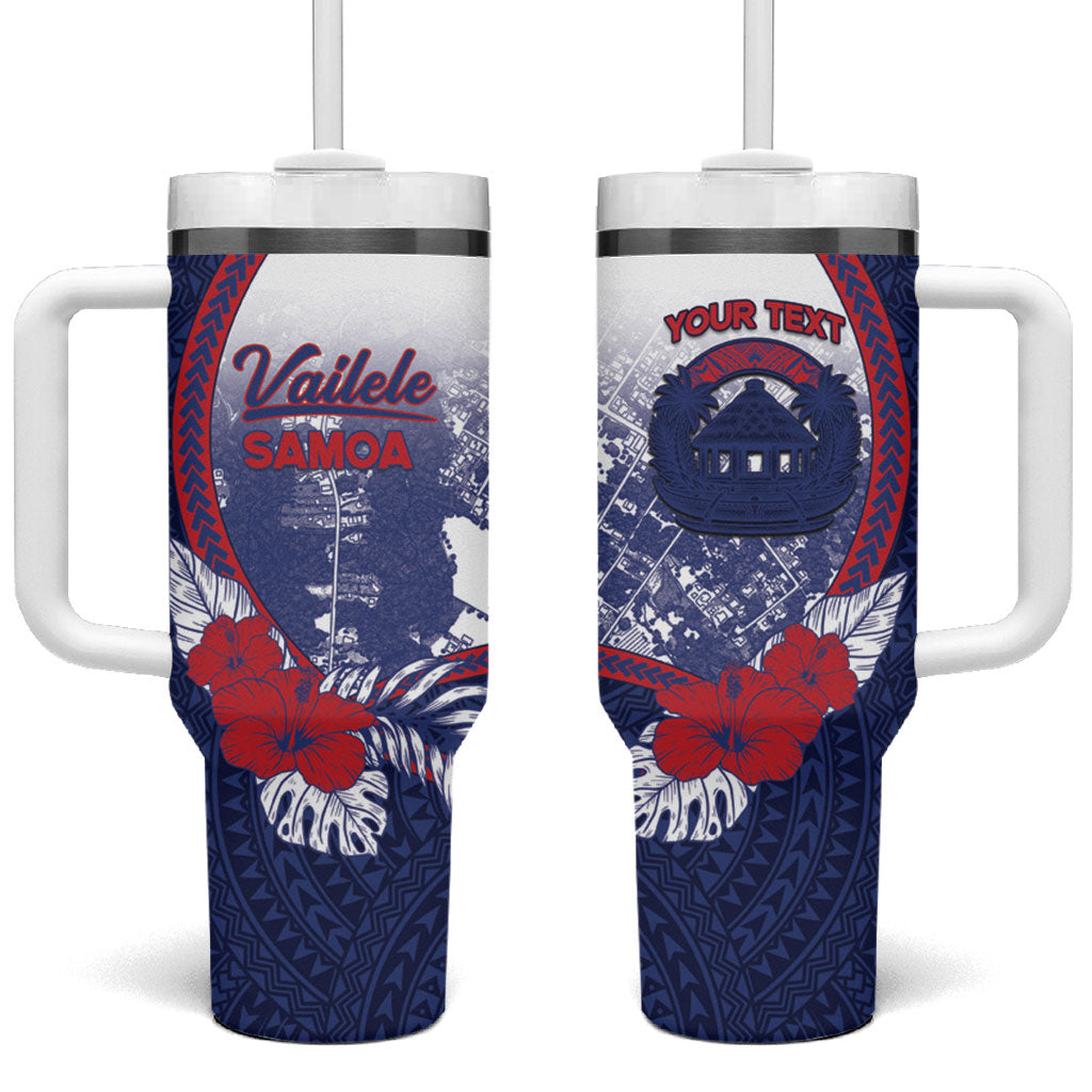Personalised Vailele Samoa Village Tumbler With Handle Map Polynesian Tribal Hibiscus Floral