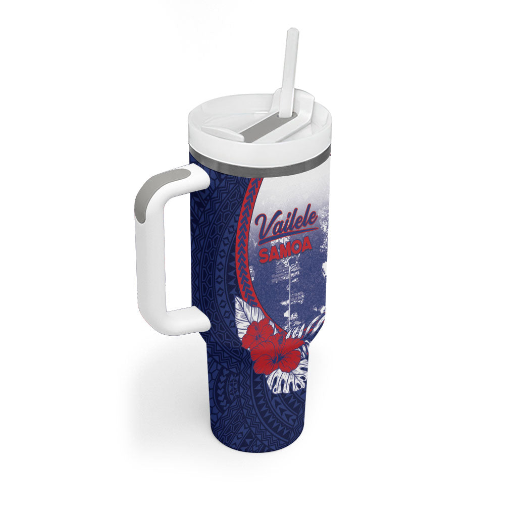 Personalised Vailele Samoa Village Tumbler With Handle Map Polynesian Tribal Hibiscus Floral