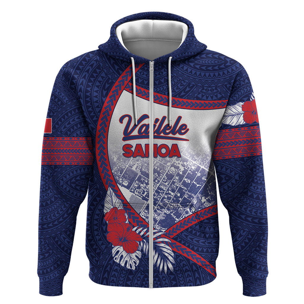 Personalised Vailele Samoa Village Zip Hoodie Map Polynesian Tribal Hibiscus Floral