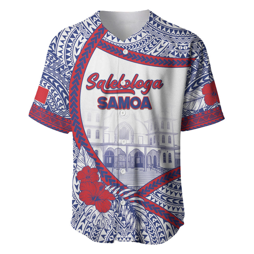 Personalised Salelologa Samoa Village Baseball Jersey Polynesian Tribal Church Landmark Hibiscus Floral