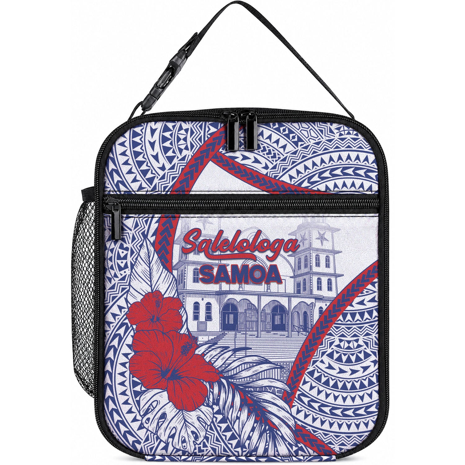 Salelologa Samoa Village Lunch Bag Polynesian Tribal Church Landmark Hibiscus Floral DT05 10.2 × 8.3 × 4.3 inch White - Polynesian Pride