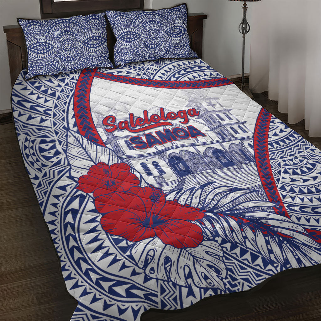 Salelologa Samoa Village Quilt Bed Set Polynesian Tribal Church Landmark Hibiscus Floral