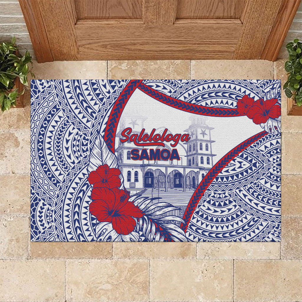 Salelologa Samoa Village Rubber Doormat Polynesian Tribal Church Landmark Hibiscus Floral DT05 White - Polynesian Pride