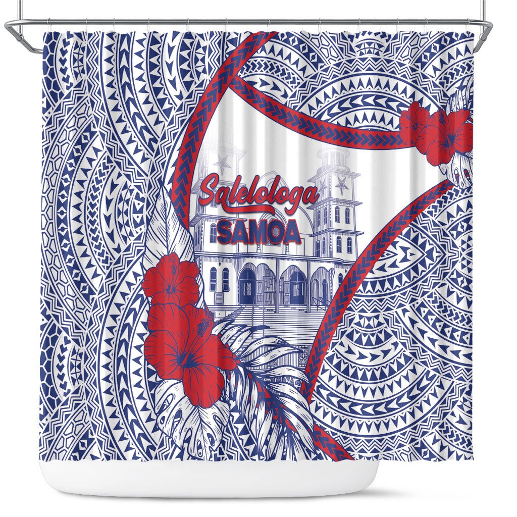 Salelologa Samoa Village Shower Curtain Polynesian Tribal Church Landmark Hibiscus Floral