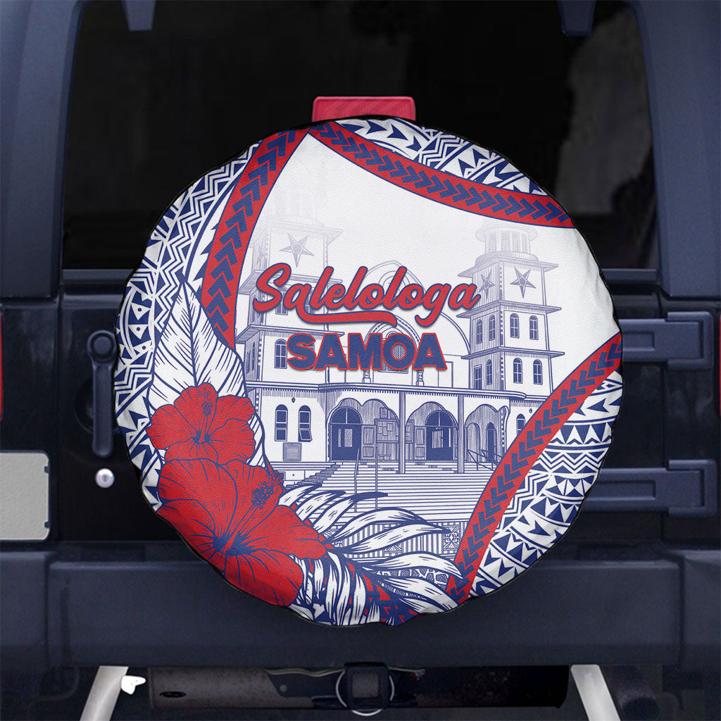 Salelologa Samoa Village Spare Tire Cover Polynesian Tribal Church Landmark Hibiscus Floral