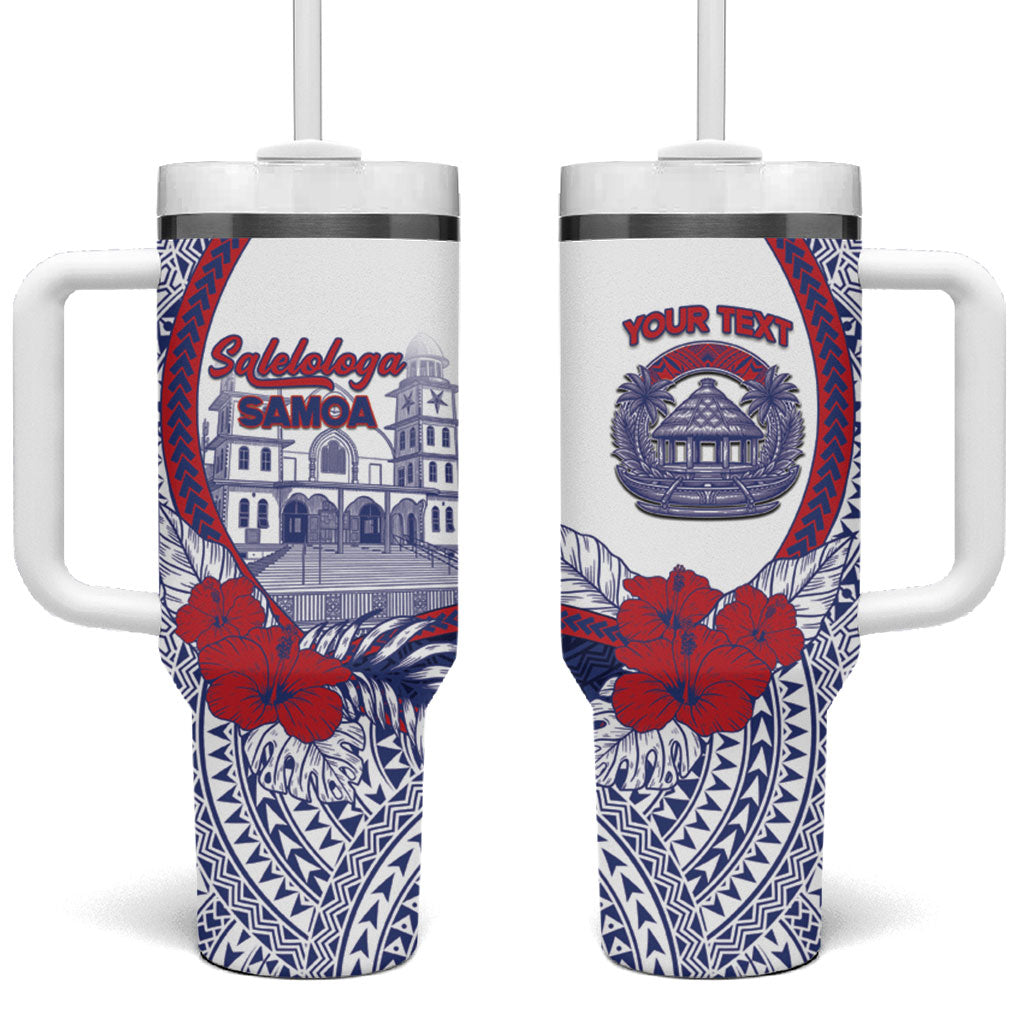Personalised Salelologa Samoa Village Tumbler With Handle Polynesian Tribal Church Landmark Hibiscus Floral