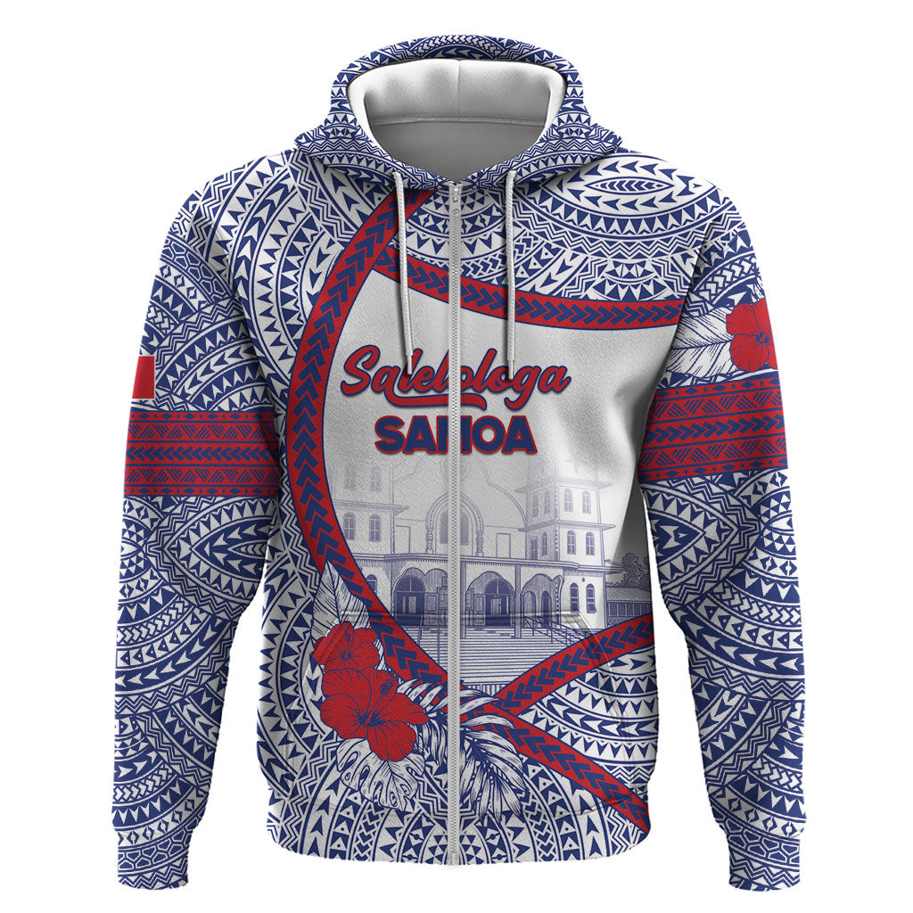 Personalised Salelologa Samoa Village Zip Hoodie Polynesian Tribal Church Landmark Hibiscus Floral