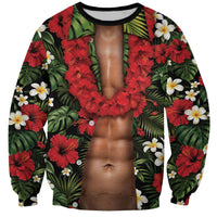 Hawaiian Floral Muscle Abs Sweatshirt Six Pack Hibiscus Flower Lei Luau DT05 Unisex Black - Polynesian Pride